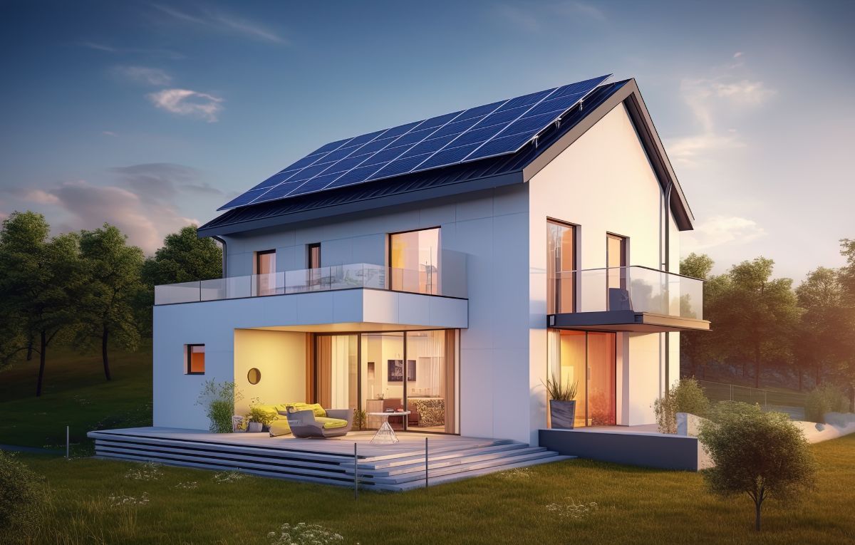Modern home with rooftop solar panels, representing solar lighting system installation costs