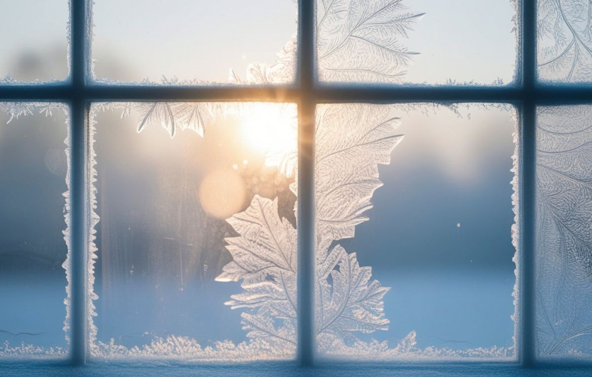 Sunlight shining through a frosted window, representing low sunlight for solar thermal systems