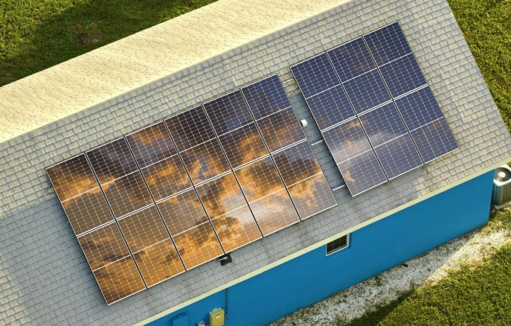 Solar panels installed on residential roof for solar thermal system